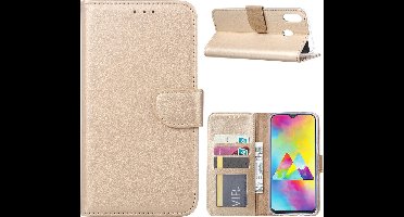 Ntech Portemonnee hoesje met Pasjesruimte Geschikt Voor Samsung Galaxy M20 - Goud