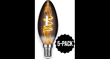 5-Pack | Kaarslamp - E14 - 3W - Super Warm Wit <2200K - Filament - Rookglas