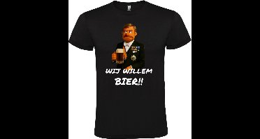 Koningsdag T-shirt Zwart - Maat XL - Wij Willem bier - Feestelijke Oranje cartoon Stijl