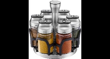 GEFU KIPPO Kruidenrek met 6 Kruidenstrooiers – Draaibaar Kruiden Carrousel – RVS & Borosilicaatglas