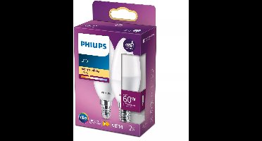 Philips LED Kaarslamp E14 7W - 2700K 806lm 230V - Mat - B35 - Vervangt 60W - Warm Wit Licht - 2-pack