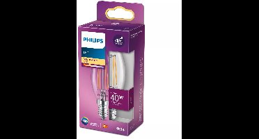 Philips LED lamp - Kaarslamp met E14 fitting - Warmwit licht: 2700K - 40W - Helder glas