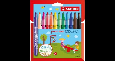 STABILO power max - Viltstift - Met Extra Dikke Punt 3,0 mm - Etui Met 12 Kleuren