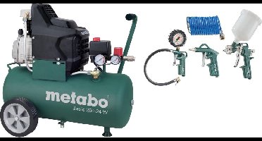 Metabo Basic 250-24 W Compressor + LPZ 4 toebehorenset - 1500W - 8 bar - 24L - 95 l/min