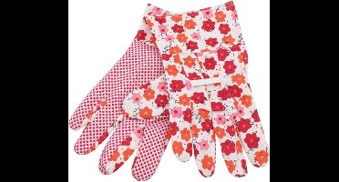 Tuinhandschoen - Dames - Bloemmotief -  One Size - Katoen - Met Rubberen Noppen - Voordeelverpakking 2 paar