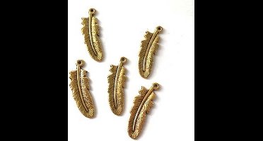 veertjes goudkleurig 5 stuks  - sieraden hanger