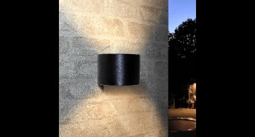 Solar wandlamp up down light 'Emme' - Ronde afwerking - Tuinverlichting geschikt voor de schutting - Zwart