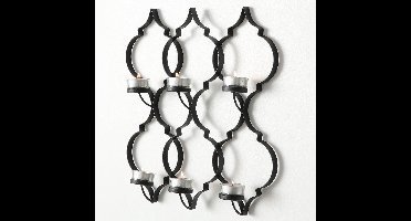 Wand decoratie - Waxine houder - 40x30cm - Zwart - Metaal - incl 6 glas