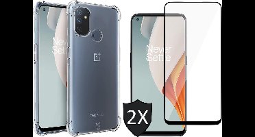 Hoesje geschikt voor OnePlus Nord N100 - Transparant Shock Proof Case + 2x Screen Protector Glas Full Screen