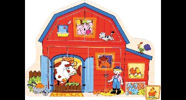 Bino Vormenpuzzel Boerderij Junior 30 Cm Hout Rood 13-delig