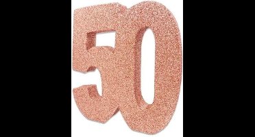 Tafeldecoratie verjaardag 50 rosegoud.