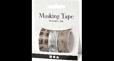 Masking tape, correspondentie, L: 5 M, B: 15 mm, 3 rol/ 1 doos
