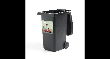 Container sticker Vespa illustratie - Illustratie van een man op een rode Vespa Klikosticker - 40x40 cm - kliko sticker - weerbestendige containersticker