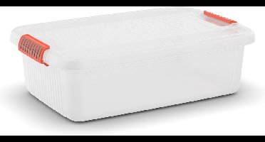 Kis K Latch Box M - Opbergbox met Deksel - 28L - 59x39x18cm - Transparant/Oranje clips