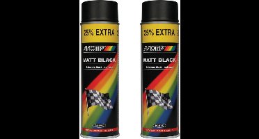 Motip verf 2 stuks spuitverf Mat zwart sneldrogend 500 mL voor metaal , hout, aluminium en steen - 25 % EXTRA