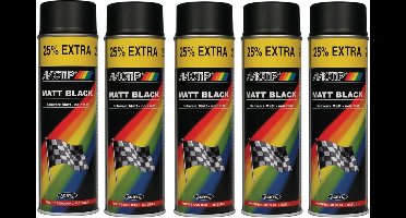 Motip verf 5 stuks spuitverf Mat zwart sneldrogend 500 mL voor metaal , hout, aluminium en steen - 25 % EXTRA