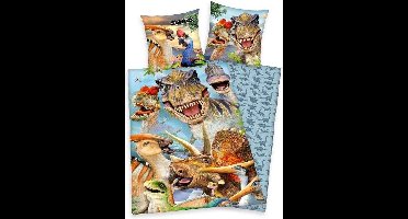 Herding- dekbedovertrek Dinosaur Selfies- 140x200- katoen- dubbelzijdig- ritssluiting- Dino's