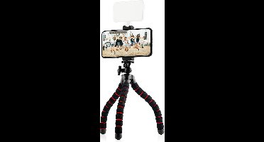 MOJOGEAR Flexibel statief met schuimrubber poten — Geschikt voor Smartphone / Compactcamera / Action cam — Tot 26 cm hoog — Met statiefhouder voor smartphones tot 9,5 cm breed — Zwart/Rood