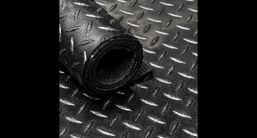 Rubber loper / rubbermat op rol – Diamant motief zwart – 5 mm – Breedte 200 cm