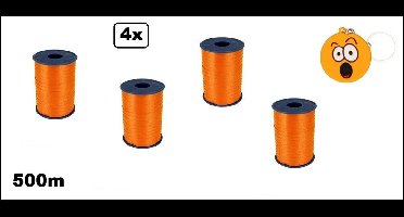 4x Krullint oranje 5mmx500meter + sleutelhanger smiley| merk Cotton blue |krullint | krul lint kerst thema feest decoratie kado krul lint.