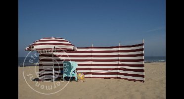 Strand Windscherm 5 meter dralon Bordeaux / Wit met houten stokken