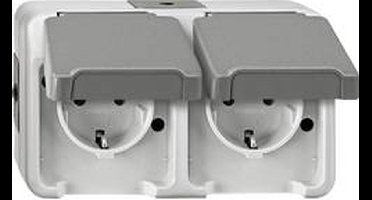 Merten 4074947 AquaStar Compleet Wandcontactdoos met randaarde en klapdeksel spatwaterdicht Lichtgrijs 2-voudig 1 stuk(
