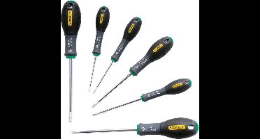 Stanley 6-Delige FatMax Schroevendraaierset Torx Tt10 X 75mm. Tt15 X 75mm. Tt20 X 100mm. Tt25 X 100mm. Tt30 X 125mm. Tt40 X 125mm