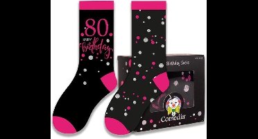 Witbaard Cadeausokken 80 Jaar Polykatoen Zwart/roze 2-delig