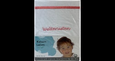 Welterusten laken Koraal Wiegje (75x100 cm) (wit + koraal borduur)