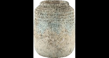 PTMD Cai Old blauw keramiek pot rond rand hoog maat in cm: 25 x 25 x 32 - Blauw