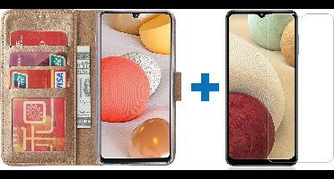 Hoesje Geschikt Voor Samsung Galaxy a12 hoesje bookcase Goud - Hoesje Geschikt Voor Samsung Galaxy a12 hoesje - 1x Hoesje Geschikt Voor Samsung Galaxy a12 screenprotector screen protector