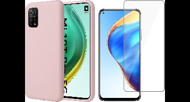 Hoesje geschikt voor Xiaomi Mi 10T Roze - Liquid Cover Hoes + Screen Protector Glas
