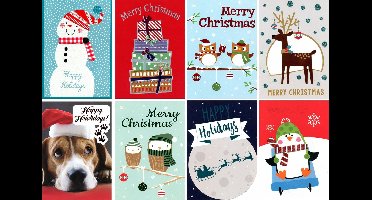 38  stuks Dubbele Kerstkaarten  Assortiment – 8 Designs - FSC Keurmerk - Hotstamp & 3D Applicatie