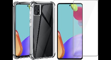 Hoesje geschikt voor Samsung Galaxy A52 - Anti Shock Proof Siliconen Back Cover Case Hoes Transparant - Tempered Glass Screenprotector