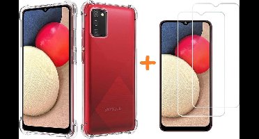 Hoesje Geschikt Voor Samsung Galaxy A02s Hoesje Anti Shock - Galaxy A02s Transparent TPU Back Cover case + 2x Glazen Screenprotector