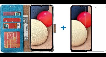 Hoesje Geschikt Voor Samsung Galaxy A02s Hoesje Geschikt Voor Samsung Galaxy A02s bookcase + 2x screenprotector - Turquoise