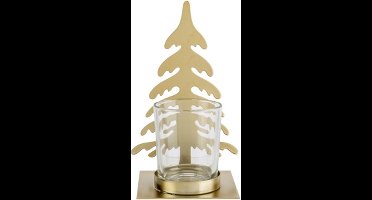 Theelichthouder dennenboom goud metaal H15cm