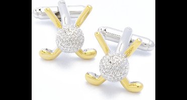 Manchetknopen - Golfbal Zilver met Gouden Golfclubs