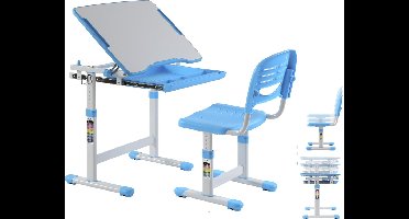 Kinderbureau met bureaustoel ergonomisch in hoogte verstelbaar - tekentafel - schooltafel