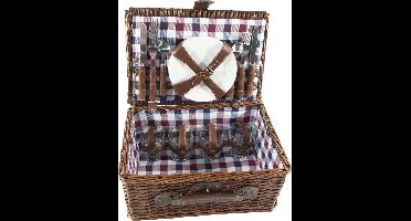 Svenska Living - Picknickmand - 21delig - 4 Personen - Rood Blauw geblokt - 40cmx28cmx18cm