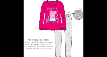 Peppa pig pyjama - fushia - grijs - Maat 128 / 8 jaar