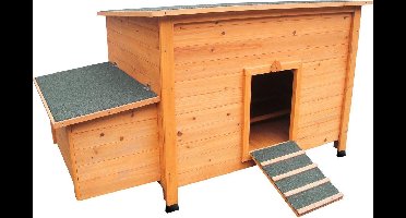 Flamingo Kippenhok Fort Classic - 149 x 79 x 80 cm - Houten Hok met Ruime Buitenren en Legnest - Stevig, veilig en ruim