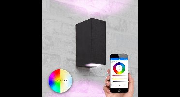 Zwarte up down wandlamp voor buiten met slimme Milight GU10 spot - Recht