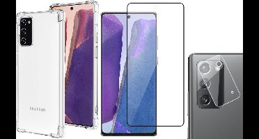 Hoesje geschikt voor Samsung Galaxy Note 20 - Screenprotector GlassGuard & Camera Lens Screen Protector - Back Cover Case ShockGuard Transparant
