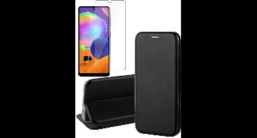 Hoesje geschikt voor Samsung Galaxy A31 - Screen Protector GlassGuard - Book Case Kunstleer ThinShield Zwart & Screenprotector