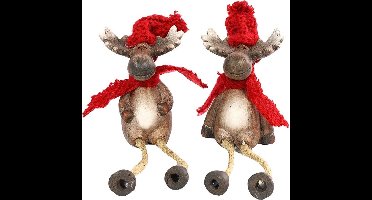 Decostar Rendier Randy 11 Cm Keramiek Bruin/rood 2 Stuks