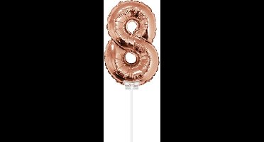 Cijfer ballon 8 Rose Goud met stokje | 40cm