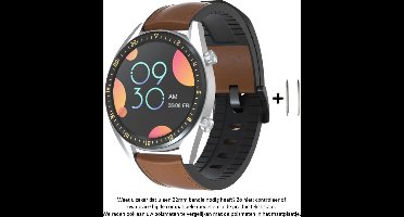 Siliconen Bandje - Geschikt voor 22 mm Smartwatches - Leer/Bruin - Wearablebandje