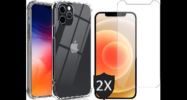 Hoesje geschikt voor iPhone 12 Pro Max - Transparant Siliconen Shockproof Case + 2x Screen Protector Glas
