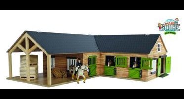 Kids Globe Paardenhoekstal met 3 Boxen en Berging 1:24